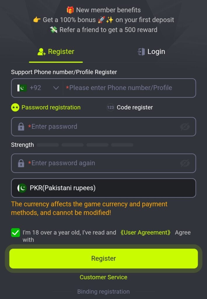 8JJBet Game registration and login page on Android