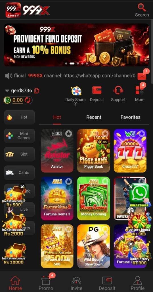 999X Game app interface on Android