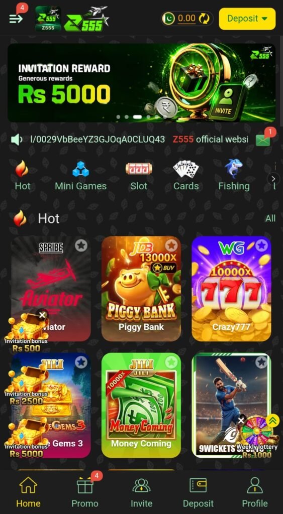 Z555 Game app logo and mobile gaming interface